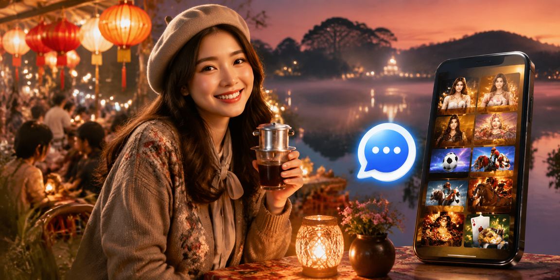 Người dùng Đà Lạt ngồi cà phê và thực hiện nạp tiền qua ứng dụng di động